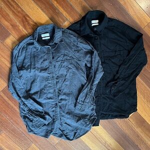 Two Linen/cotton Community Button-Up Shirts in Black and Charcoal XS